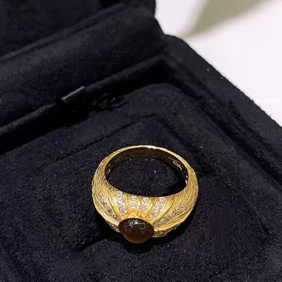 Men's Women's 14k Gold Plated Solid Sterling Silver Tiger's Eye ced CZ Ring - Picture 5 of 6